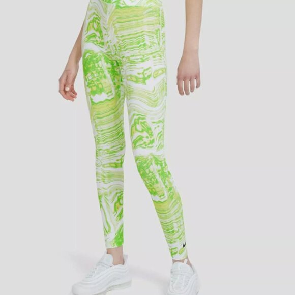 NWT Nike Sportswear High Rise Tight Fit Leggings Green White DJ4130-101 Sz S - Picture 1 of 5